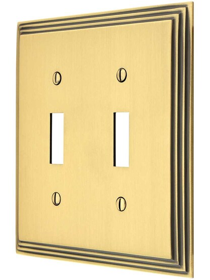 Mid-Century Toggle Switch Plate - Double Gang in Antique Brass.